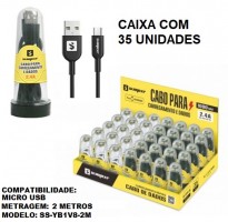 KIT COM 35 CABOS DE DADOS 2M 2,4A MICRO USB SS-YB1V8-2M