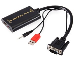 Cabo Conversor VGA (M) para HDMI (F) c/ Áudio + USB